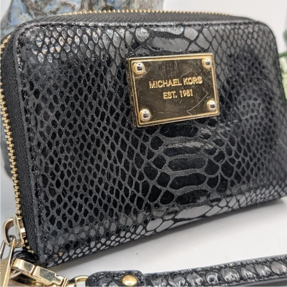 Michael Kors Black Snakeskin Wallet with Gold Zipper